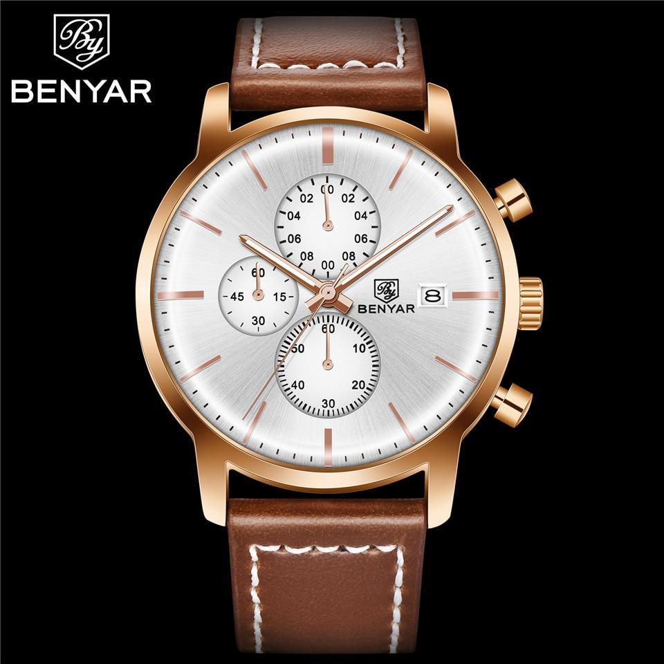 Business Watch Men Fashion Waterproof Military Chronograph Sport Quartz Wristwatch Leather Bracelet