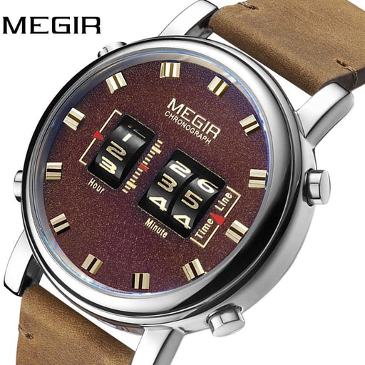 2021 New Military Sport Watches Luxury Brown Leather Strap Quartz Wrist Watch Stylish Roller Watch For Men