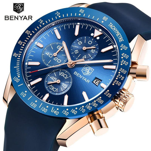 2021 Blue Men Watch Luxury Design Watches Silicone Band Male Wrist Watches Men's Chronograph Round Watch