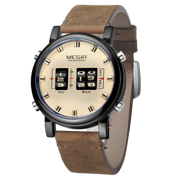 New Military Sport Watches Luxury Brown Leather Strap Quartz Wrist Watch Stylish Roller Watch For Men