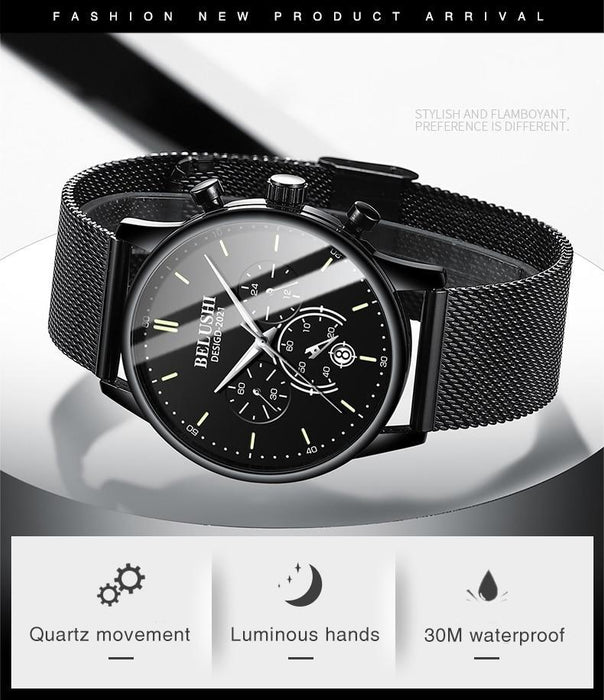 2021 New Fashion Luminous Mens Watches Luxury Sport Quartz Mesh Strap Elegant  Waterproof Wristwatch For Men