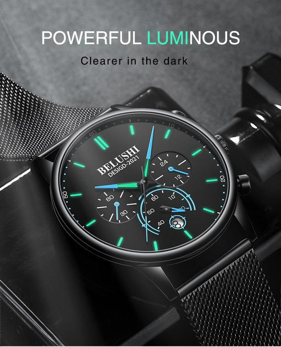 2021 New Fashion Luminous Mens Watches Luxury Sport Quartz Mesh Strap Elegant  Waterproof Wristwatch For Men