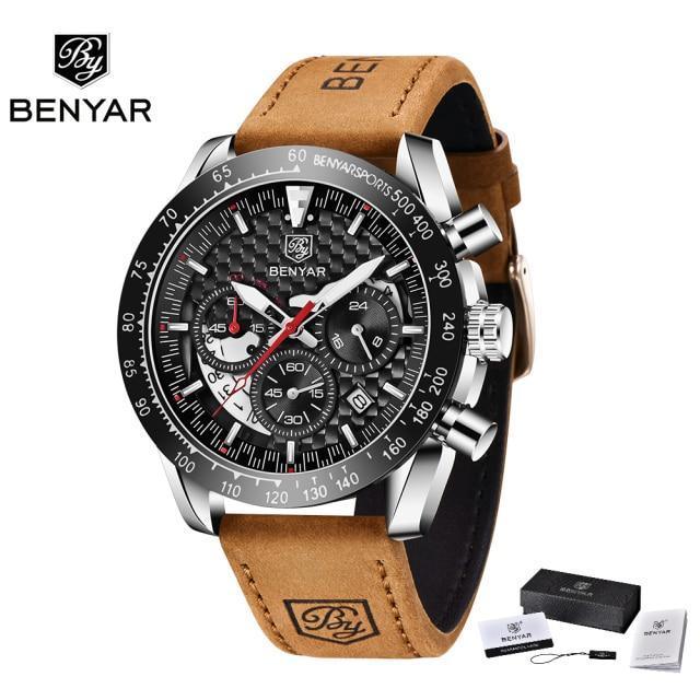 New Men Luxury Watches Leather Strap Waterproof Sport Quartz Chronograph Military Watch Men Clock