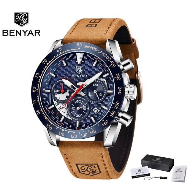 New Men Luxury Watches Leather Strap Waterproof Sport Quartz Chronograph Military Watch Men Clock