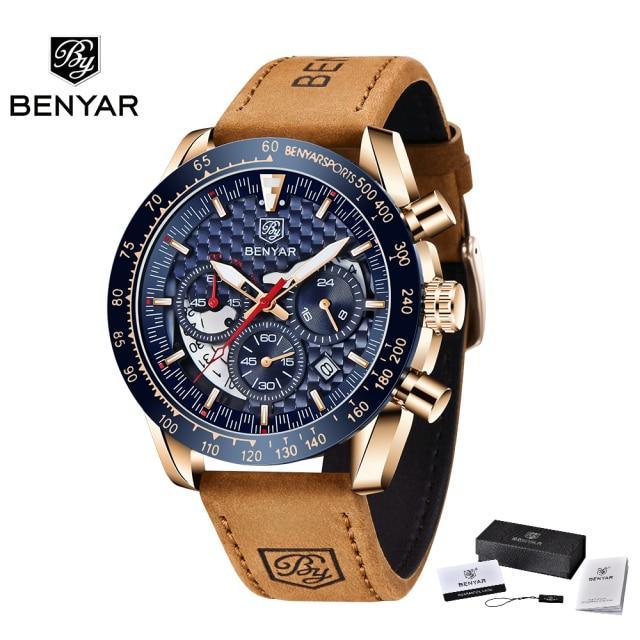 New Men Luxury Watches Leather Strap Waterproof Sport Quartz Chronograph Military Watch Men Clock