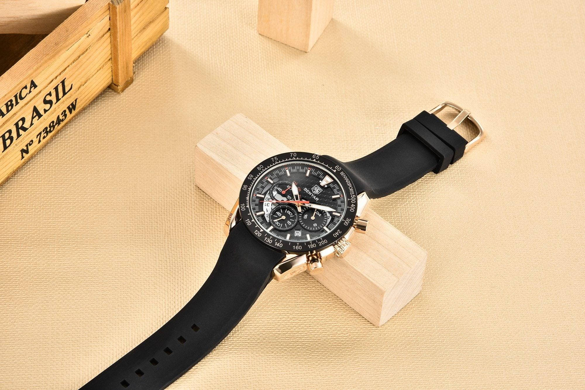 New Men Luxury Watches Leather Strap Waterproof Sport Quartz Chronograph Military Watch Men Clock