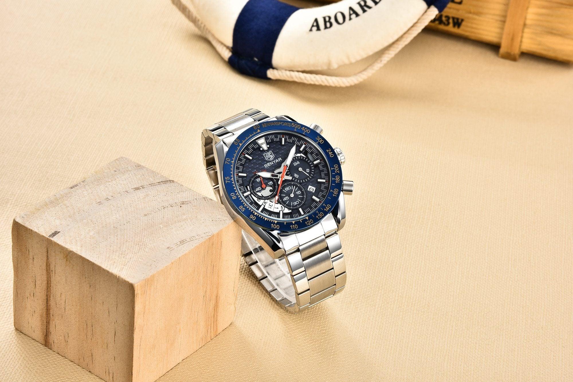 New Men Luxury Watches Leather Strap Waterproof Sport Quartz Chronograph Military Watch Men Clock