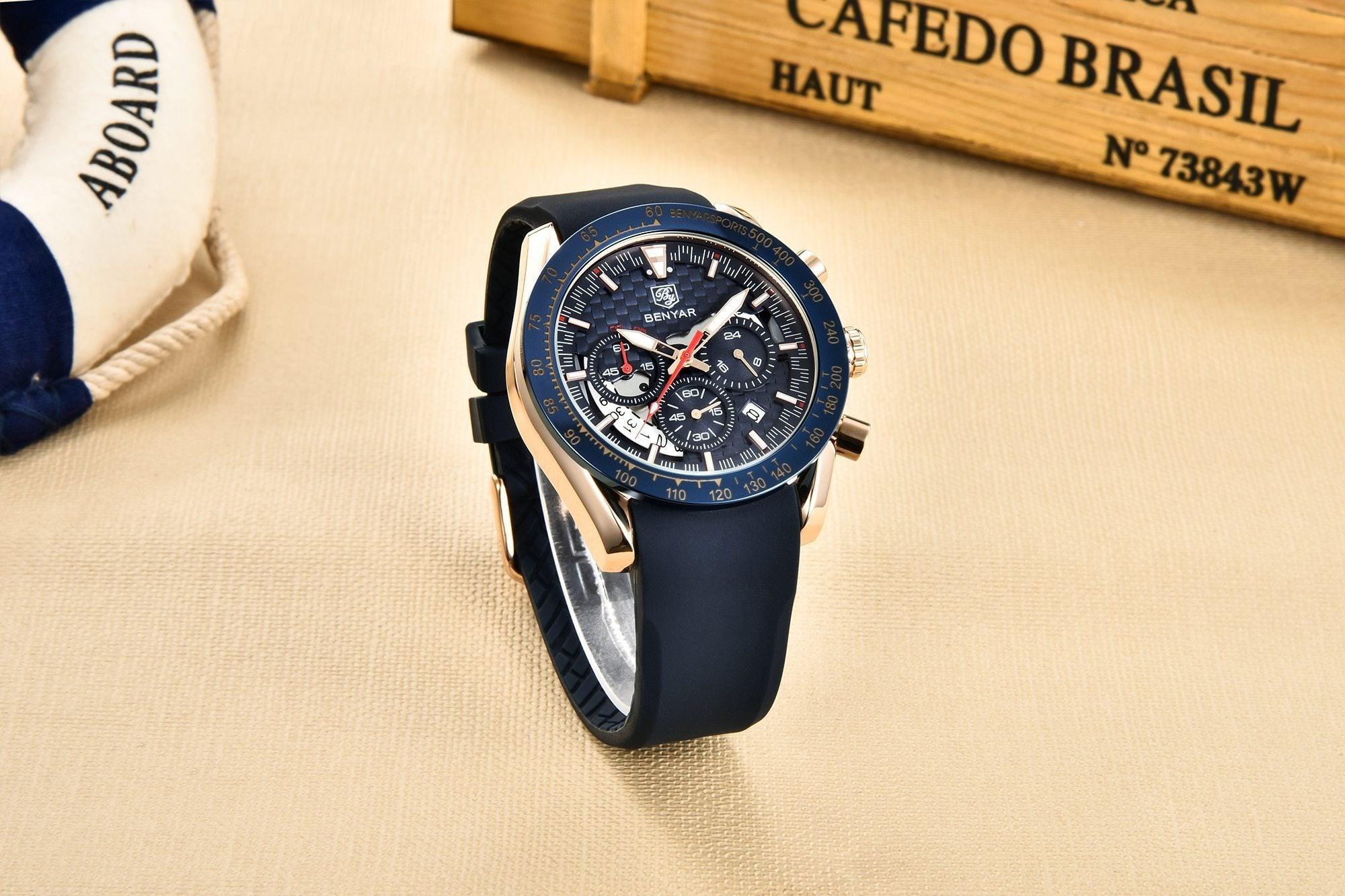 New Men Luxury Watches Leather Strap Waterproof Sport Quartz Chronograph Military Watch Men Clock