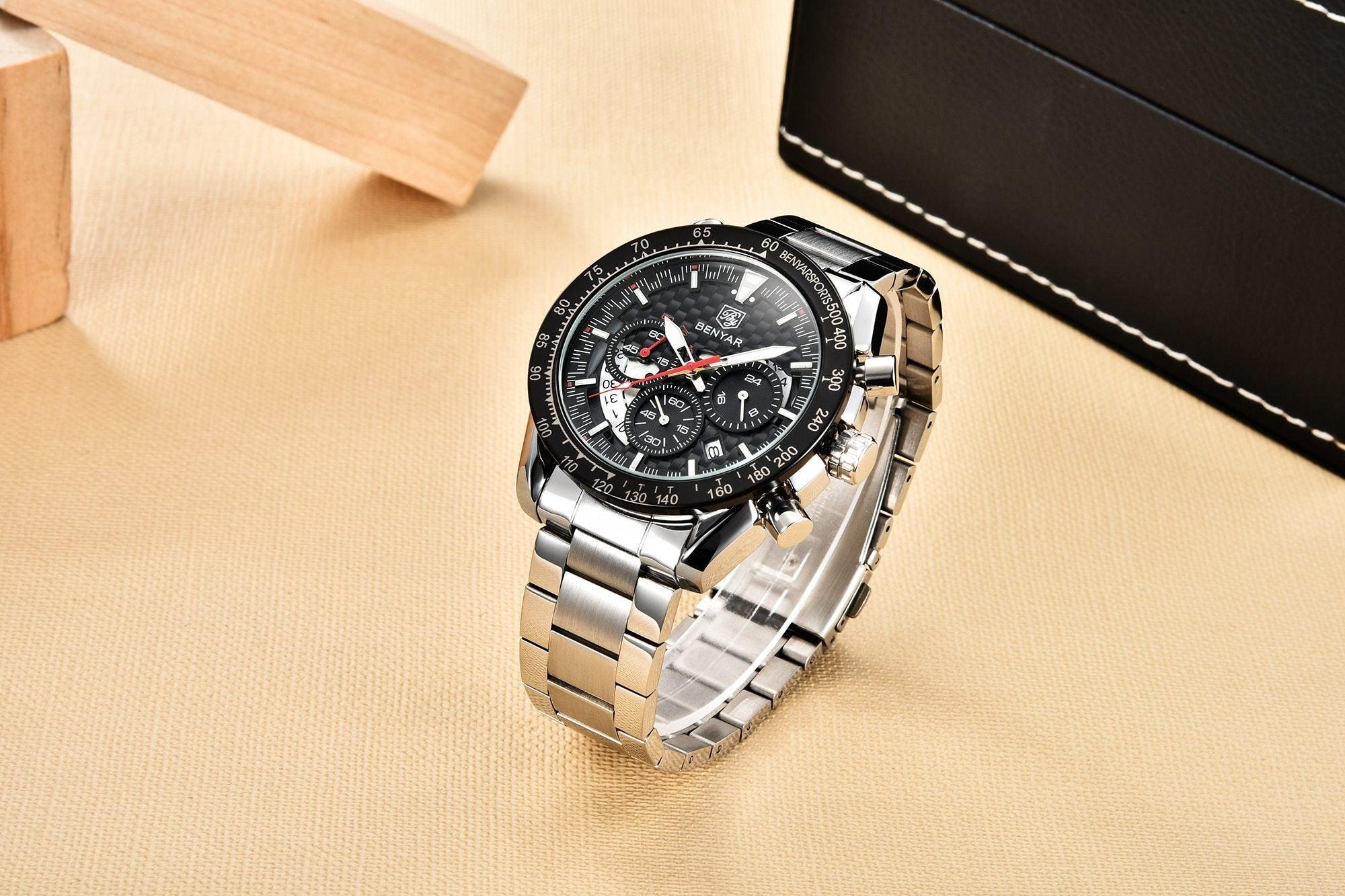 New Men Luxury Watches Leather Strap Waterproof Sport Quartz Chronograph Military Watch Men Clock