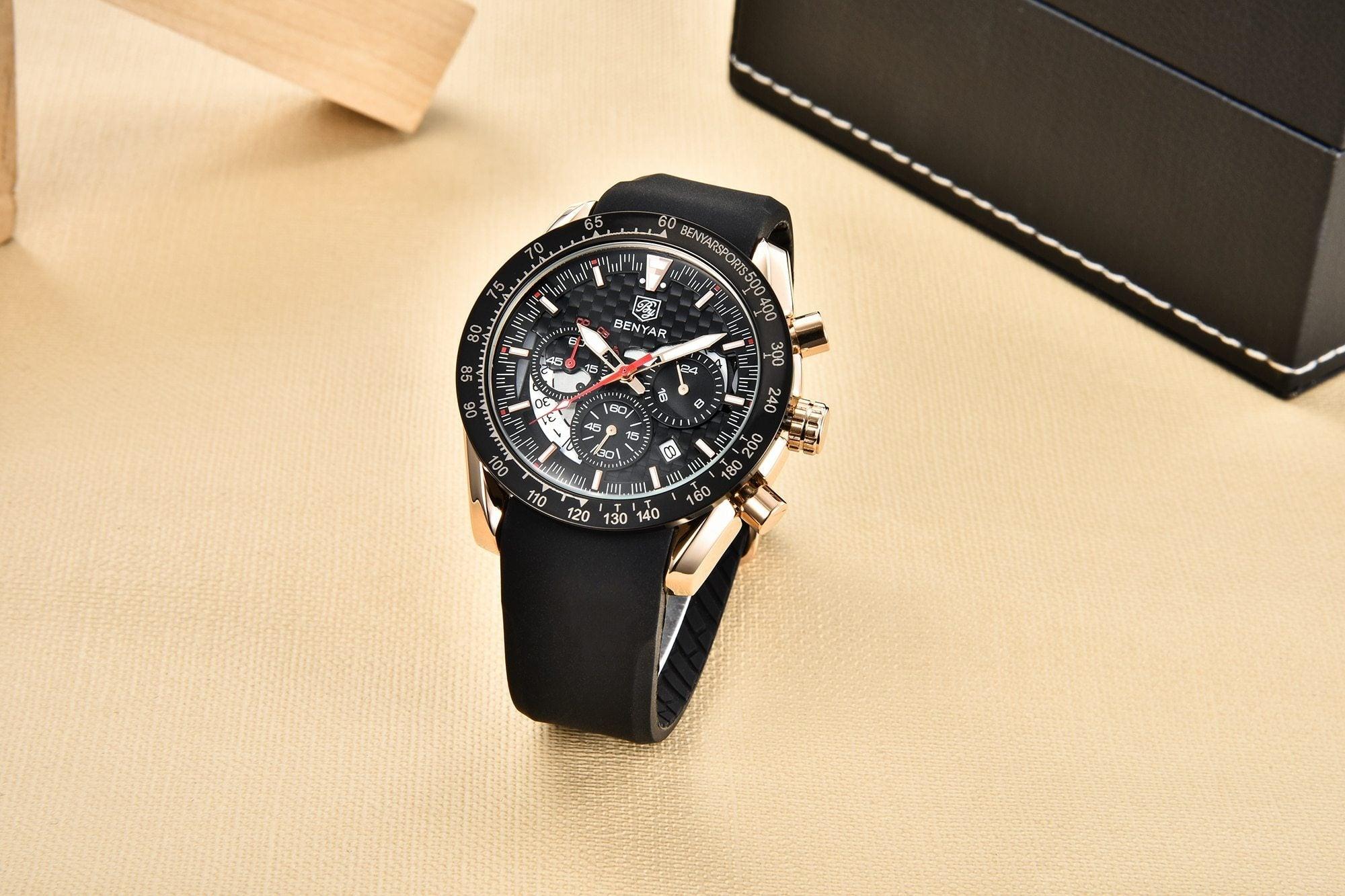 New Men Luxury Watches Leather Strap Waterproof Sport Quartz Chronograph Military Watch Men Clock