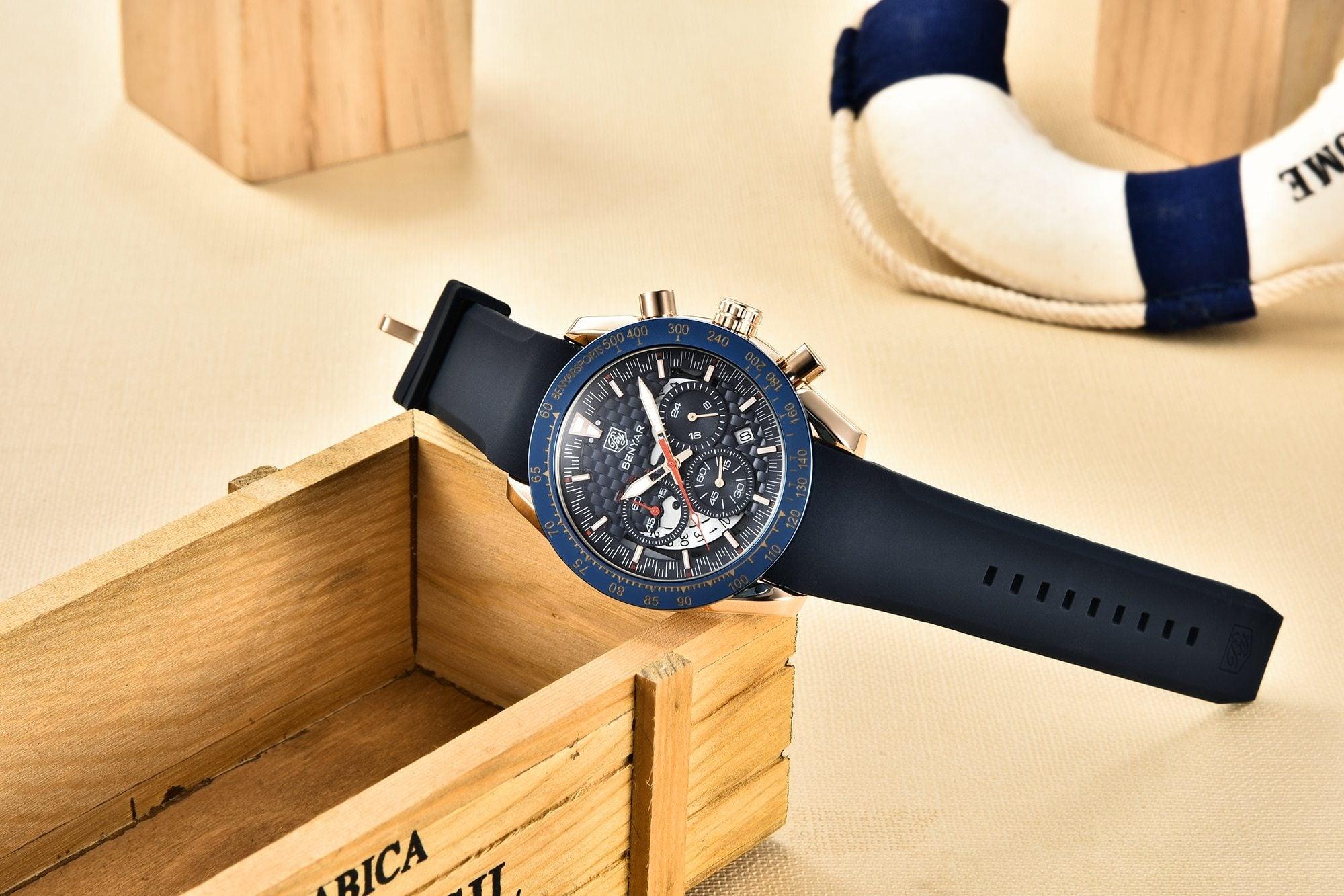 New Men Luxury Watches Leather Strap Waterproof Sport Quartz Chronograph Military Watch Men Clock