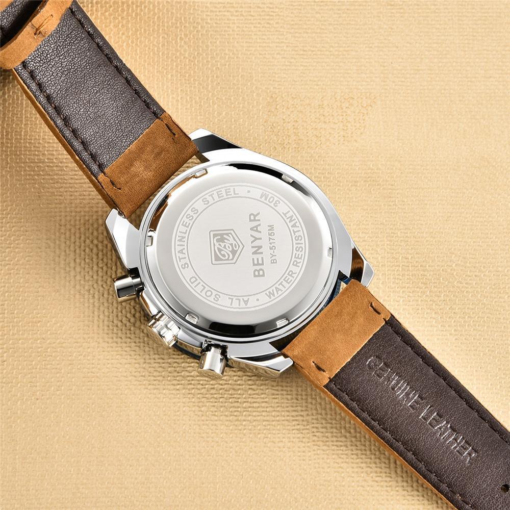 New Men Luxury Watches Leather Strap Waterproof Sport Quartz Chronograph Military Watch Men Clock