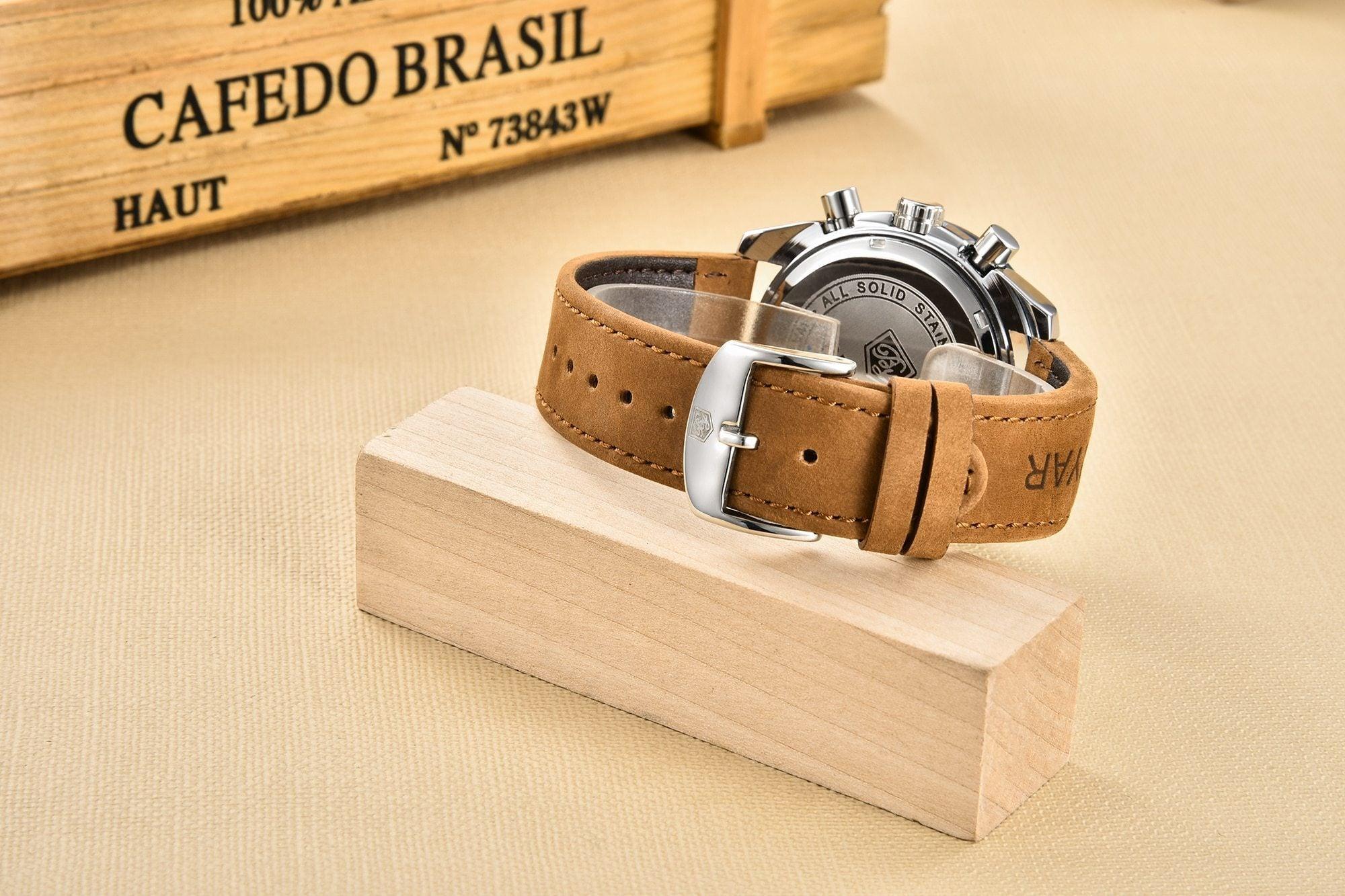 New Men Luxury Watches Leather Strap Waterproof Sport Quartz Chronograph Military Watch Men Clock