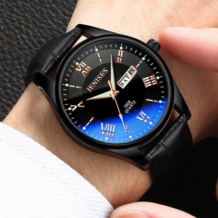 Luxury Black Men Watches Elegant Leather Strap Waterproof And Scratch Resistant Sports Wrist Watch For Mens
