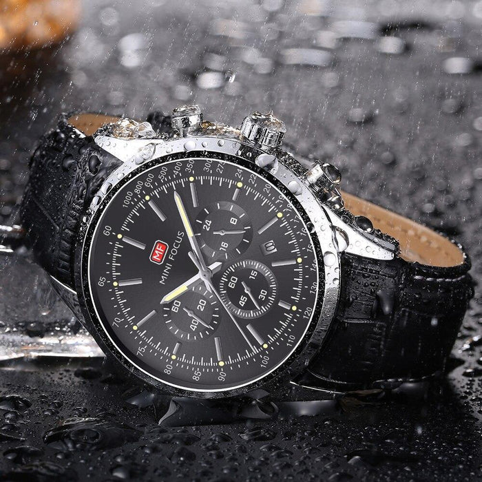 Black Luxury Men Watch Waterproof Multifunction Quartz Wrist Watches Elegant Leather Strap Sport Design
