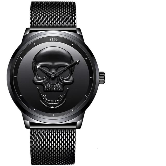 Men's Waterproof Stainless Steel Watch  3D Skull And Fluorescent Hands Unique Design Perfect Gift