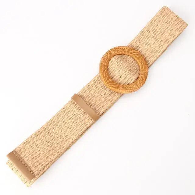 Round Women Waist Belt Classic Wooden Buckle Casual Style Buckle Simple Lightweight Waist Dress Band - STEVVEX Fashion - 702, belt, belt for women, belts, braided belt, casual belt, classic belt, elastic belt, elegant belt, fashion belt, new design belt, retro belt, round buckle belt, straw woven belt, stylish belt, trendy belt, vintage belt, wide strap belt, women belts, wooden buckle belt, wooden style belt, woven belt - Stevvex.com