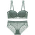 Sizzling Strapless Bra Push Up Padded Cup Underwire Ruffle Straps Lace Trim Sage Green Women's Underwear Set - ALLURELATION - - Stevvex.com
