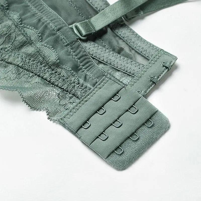 Sizzling Strapless Bra Push Up Padded Cup Underwire Ruffle Straps Lace Trim Sage Green Women's Underwear Set - ALLURELATION - - Stevvex.com