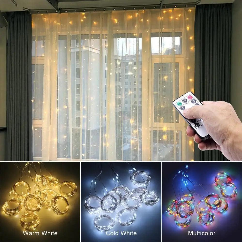 Sparkling 3M LED Curtain on the Window USB String Lights Fairy Festoon With Remote Christmas Wedding Holiday Decoration