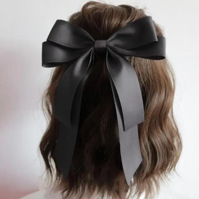 Trendy Bowknot Big Hair Bow With Long Brocade Tassel Ribbon Hair Clips Women Elegant Handmade Hairpin Hair Accessories