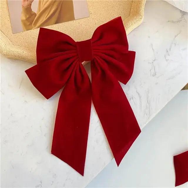 Trendy Bowknot Big Hair Bow With Long Brocade Tassel Ribbon Hair Clips Women Elegant Handmade Hairpin Hair Accessories