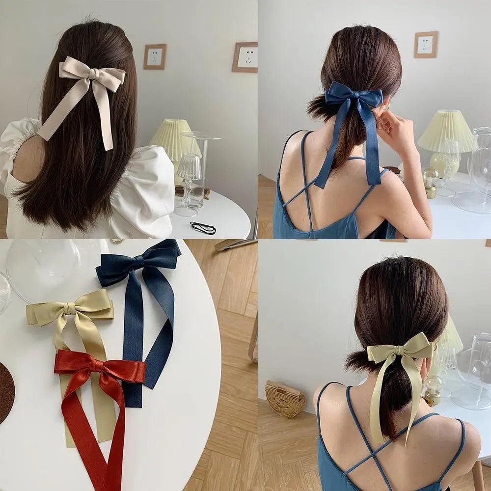 Trendy Bowknot Big Hair Bow With Long Brocade Tassel Ribbon Hair Clips Women Elegant Handmade Hairpin Hair Accessories
