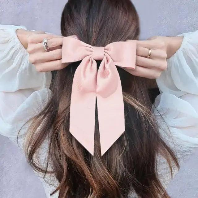 Trendy Bowknot Big Hair Bow With Long Brocade Tassel Ribbon Hair Clips Women Elegant Handmade Hairpin Hair Accessories
