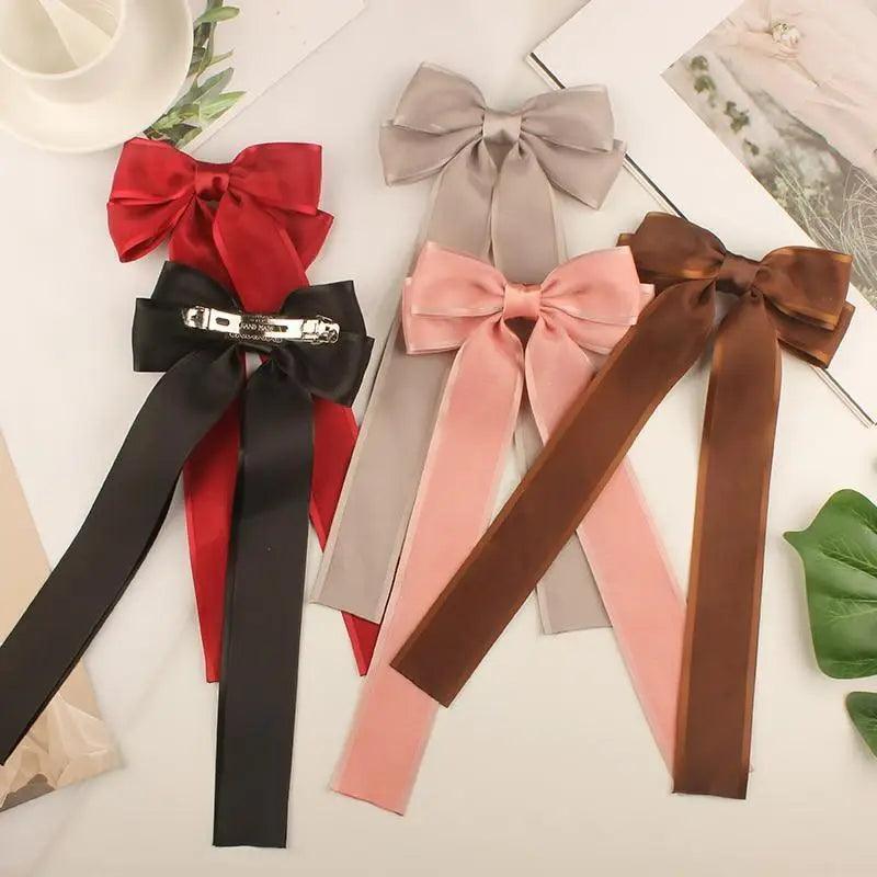 Trendy Bowknot Big Hair Bow With Long Brocade Tassel Ribbon Hair Clips Women Elegant Handmade Hairpin Hair Accessories