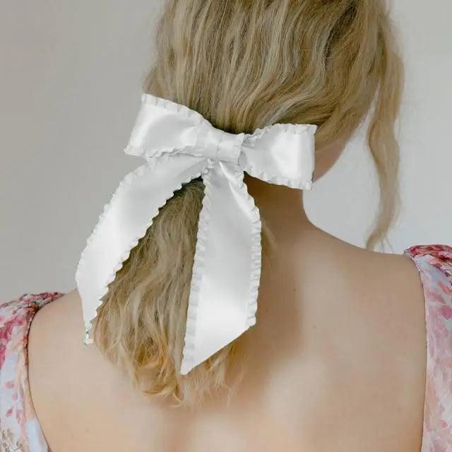 Trendy Bowknot Big Hair Bow With Long Brocade Tassel Ribbon Hair Clips Women Elegant Handmade Hairpin Hair Accessories