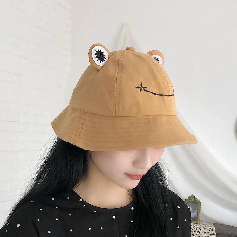 Unique Design Frog Bucket Hat for Women Summer Autumn Plain Female Panama Outdoor Hiking Beach Fishing Cap Sunscreen