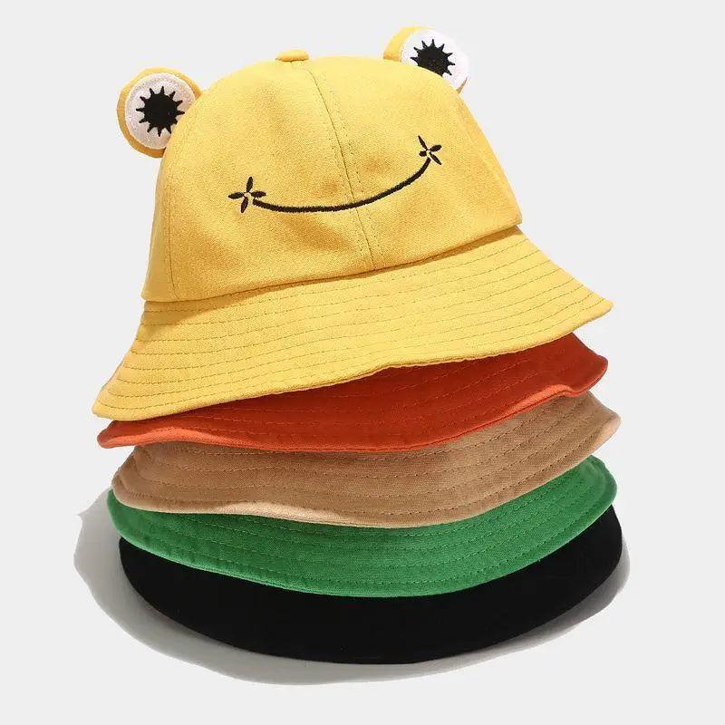 Unique Design Frog Bucket Hat for Women Summer Autumn Plain Female Panama Outdoor Hiking Beach Fishing Cap Sunscreen