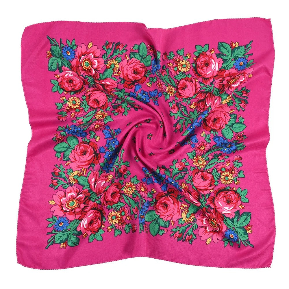 New Traditional Folk Women Slovenian Scarf 70*70cm Russian Style Square Scarf Women Luxury Floral Print Bnadana Headband Scarves Babushka Handkerchief Head Wraps