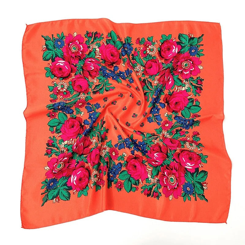 New Traditional Folk Women Slovenian Scarf 70*70cm Russian Style Square Scarf Women Luxury Floral Print Bnadana Headband Scarves Babushka Handkerchief Head Wraps