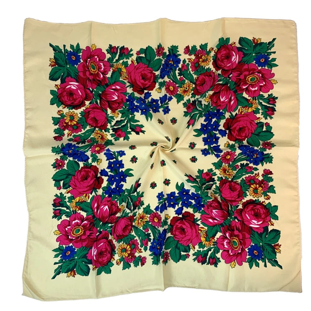 New Traditional Folk Women Slovenian Scarf 70*70cm Russian Style Square Scarf Women Luxury Floral Print Bnadana Headband Scarves Babushka Handkerchief Head Wraps