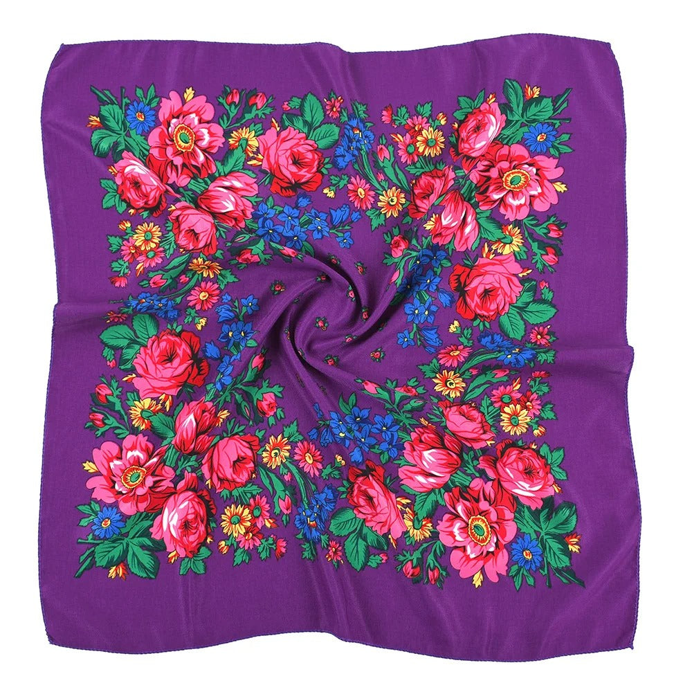 New Traditional Folk Women Slovenian Scarf 70*70cm Russian Style Square Scarf Women Luxury Floral Print Bnadana Headband Scarves Babushka Handkerchief Head Wraps