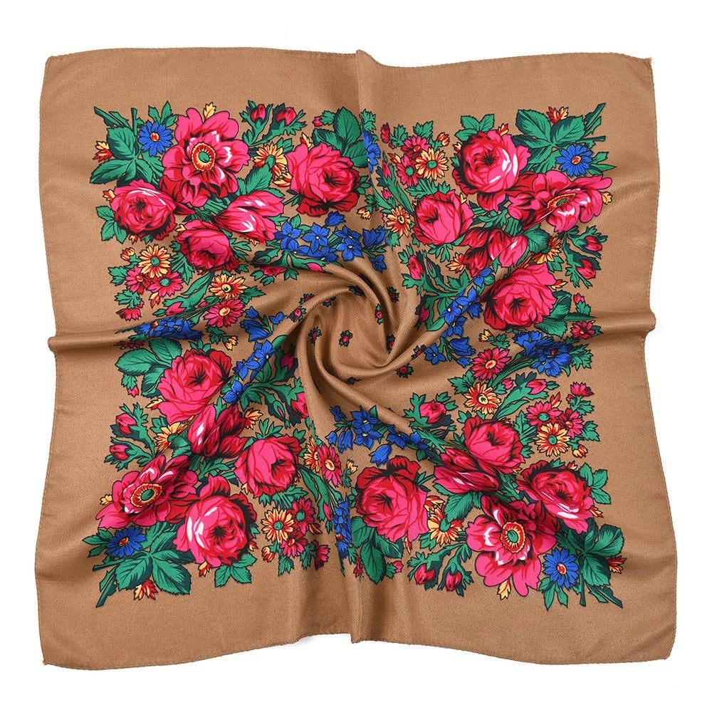 New Traditional Folk Women Slovenian Scarf 70*70cm Russian Style Square Scarf Women Luxury Floral Print Bnadana Headband Scarves Babushka Handkerchief Head Wraps