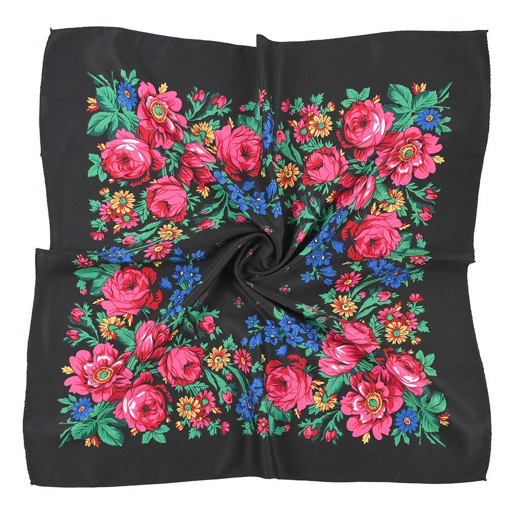 New Traditional Folk Women Slovenian Scarf 70*70cm Russian Style Square Scarf Women Luxury Floral Print Bnadana Headband Scarves Babushka Handkerchief Head Wraps