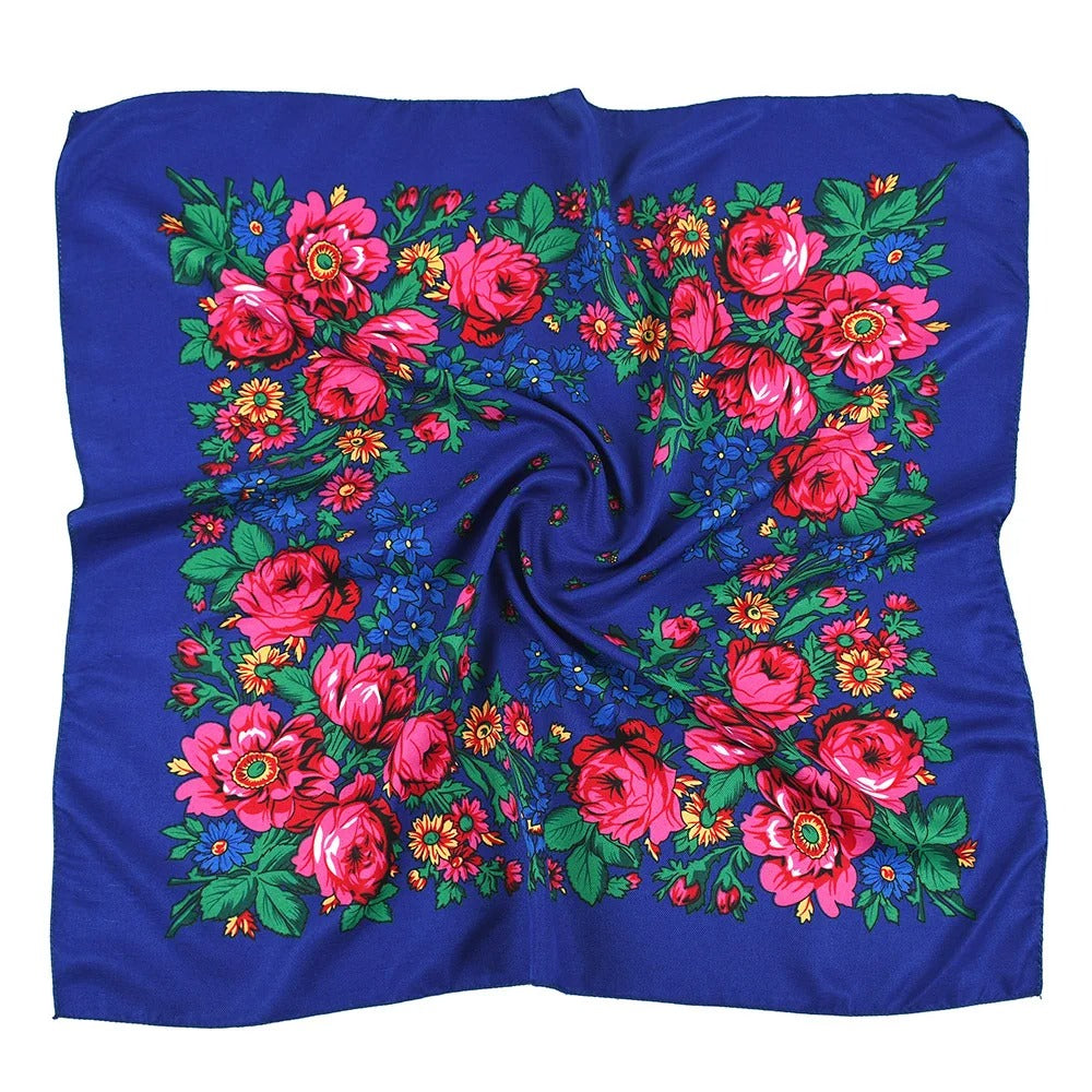 New Traditional Folk Women Slovenian Scarf 70*70cm Russian Style Square Scarf Women Luxury Floral Print Bnadana Headband Scarves Babushka Handkerchief Head Wraps