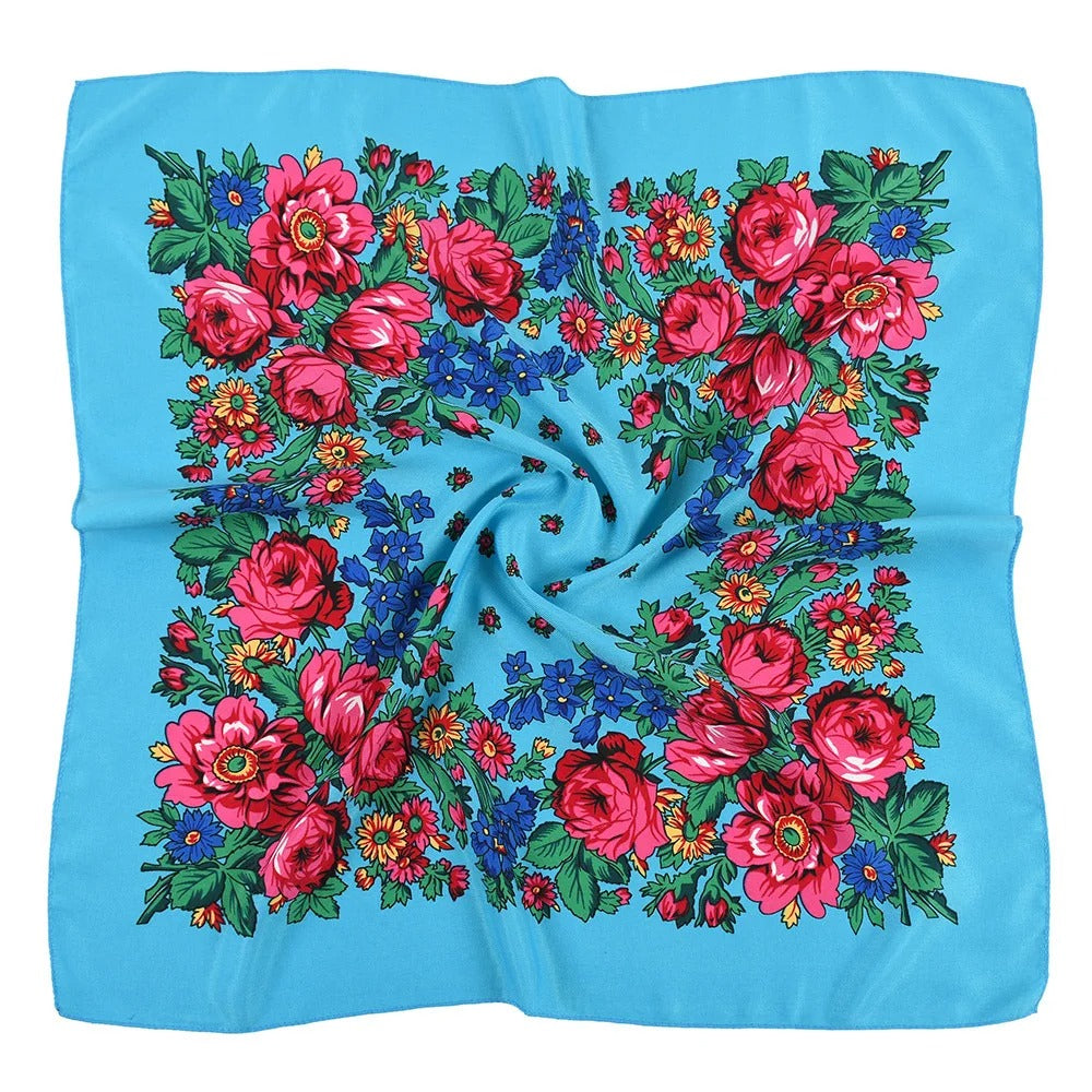 New Traditional Folk Women Slovenian Scarf 70*70cm Russian Style Square Scarf Women Luxury Floral Print Bnadana Headband Scarves Babushka Handkerchief Head Wraps
