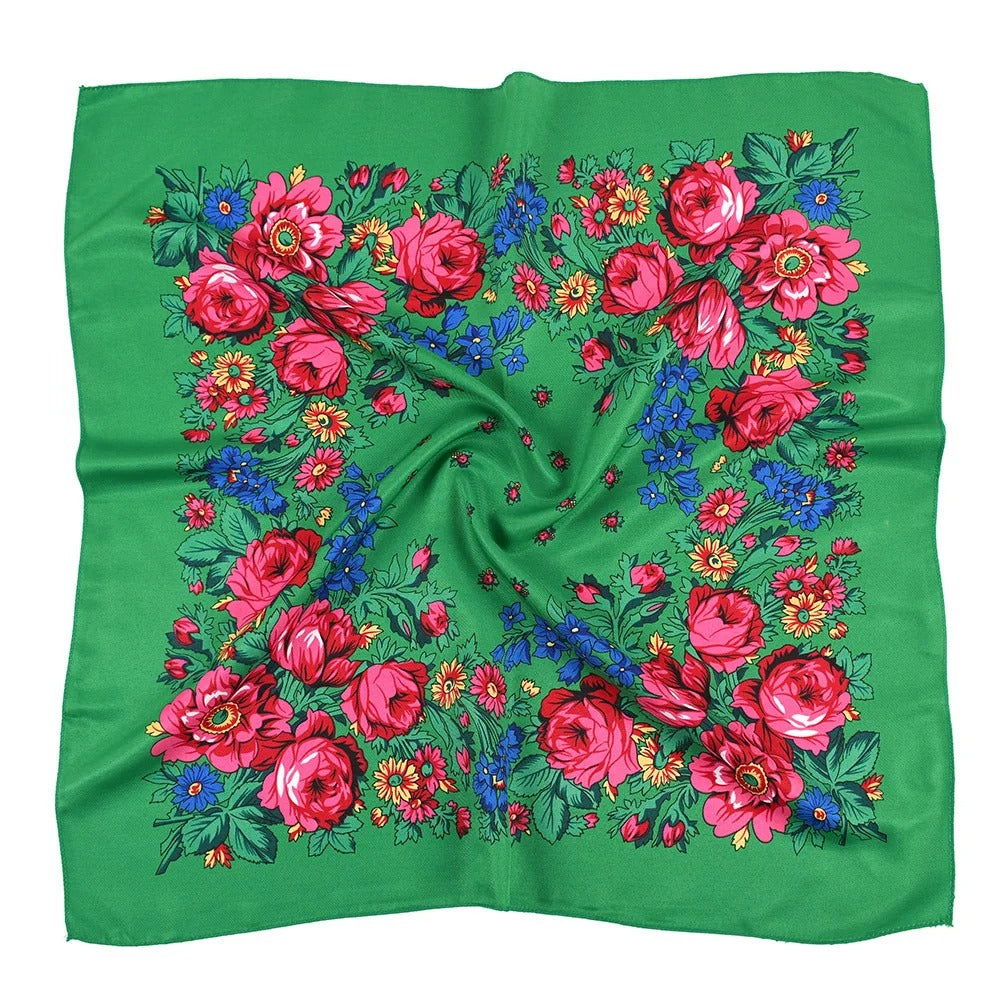 New Traditional Folk Women Slovenian Scarf 70*70cm Russian Style Square Scarf Women Luxury Floral Print Bnadana Headband Scarves Babushka Handkerchief Head Wraps