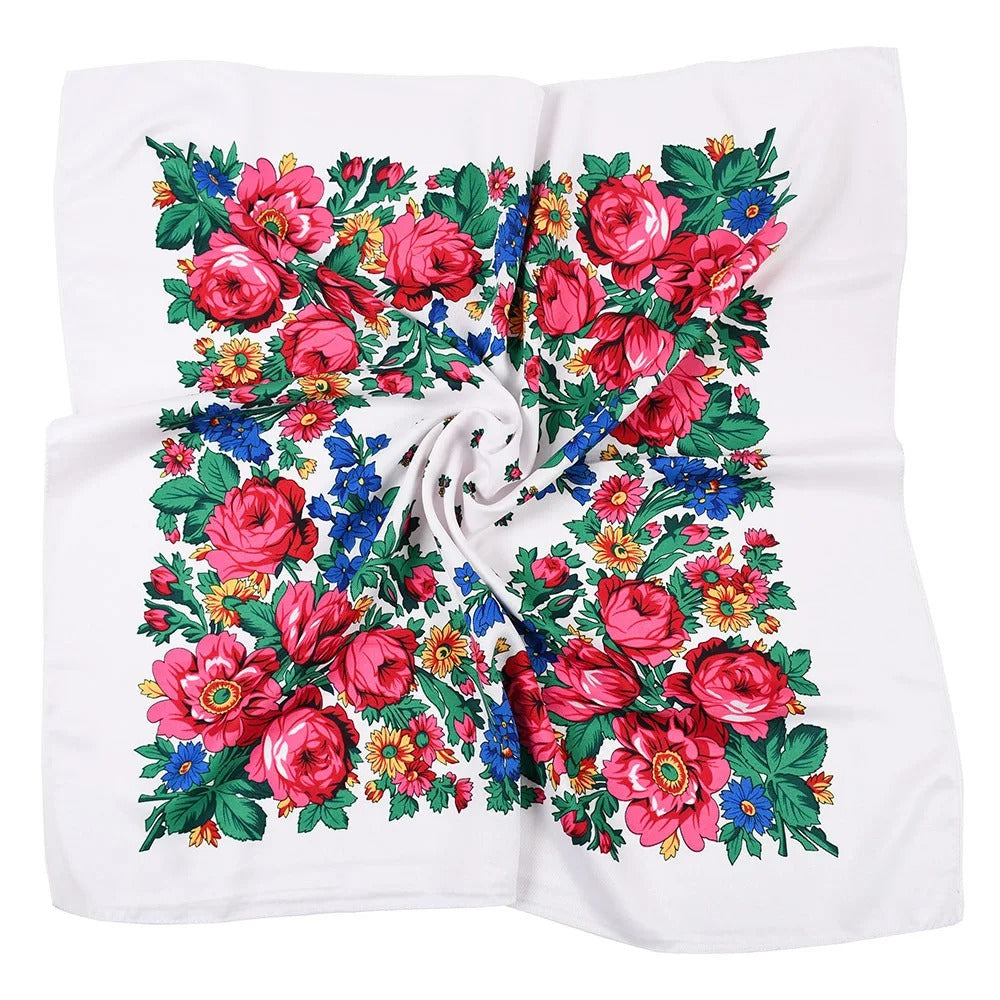 New Traditional Folk Women Slovenian Scarf 70*70cm Russian Style Square Scarf Women Luxury Floral Print Bnadana Headband Scarves Babushka Handkerchief Head Wraps
