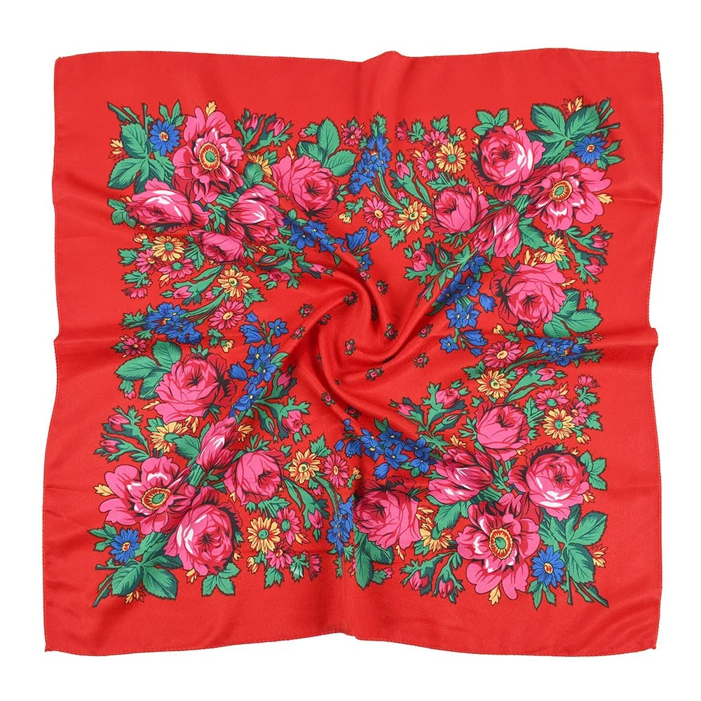 New Traditional Folk Women Slovenian Scarf 70*70cm Russian Style Square Scarf Women Luxury Floral Print Bnadana Headband Scarves Babushka Handkerchief Head Wraps