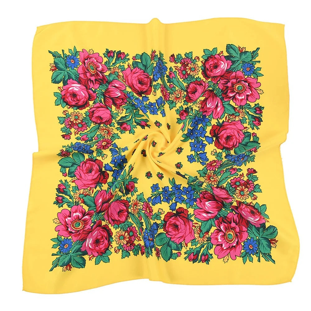 New Traditional Folk Women Slovenian Scarf 70*70cm Russian Style Square Scarf Women Luxury Floral Print Bnadana Headband Scarves Babushka Handkerchief Head Wraps
