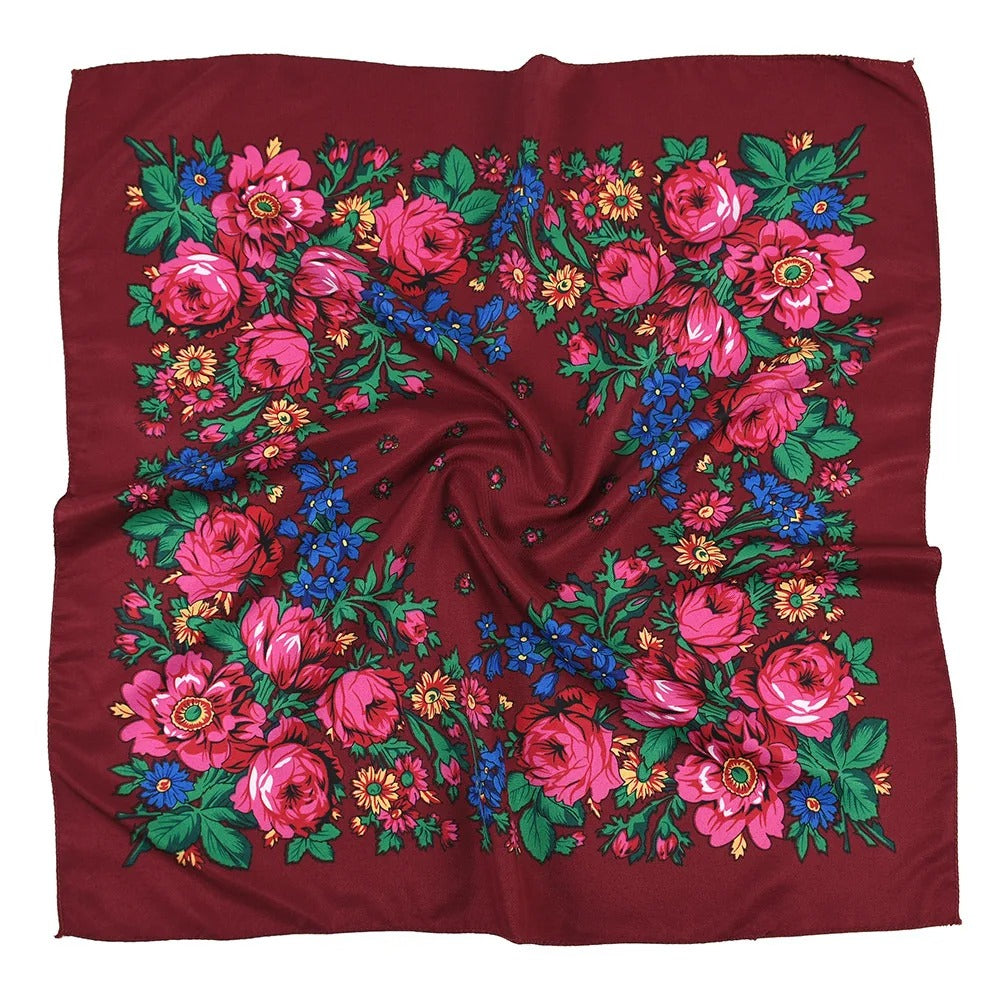 New Traditional Folk Women Slovenian Scarf 70*70cm Russian Style Square Scarf Women Luxury Floral Print Bnadana Headband Scarves Babushka Handkerchief Head Wraps
