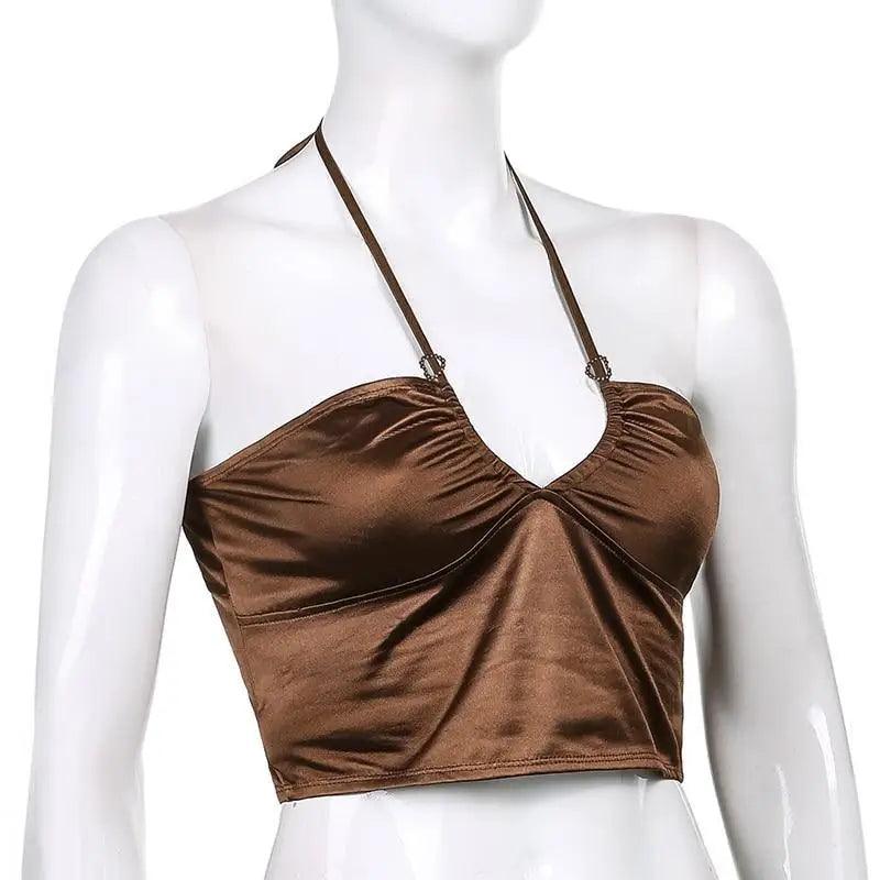 Vintage Brown Ladies Crop Top Luxury Women Summer Backless Tops Tees Girls Fashion Party Clothes Basic Bow Tie Crop Top - STEVVEX Fashion - 755, Backless Tops Tees, brown crop top, brown Tops Tees, clothes, clothes for women, crop top, crop tops, modern clothes, party clothes, pink crop top, red crop top, summer crop top, summer top tees, Tops Tees, women clothes - Stevvex.com