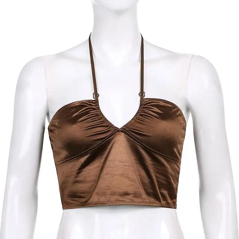 Vintage Brown Ladies Crop Top Luxury Women Summer Backless Tops Tees Girls Fashion Party Clothes Basic Bow Tie Crop Top - STEVVEX Fashion - 755, Backless Tops Tees, brown crop top, brown Tops Tees, clothes, clothes for women, crop top, crop tops, modern clothes, party clothes, pink crop top, red crop top, summer crop top, summer top tees, Tops Tees, women clothes - Stevvex.com
