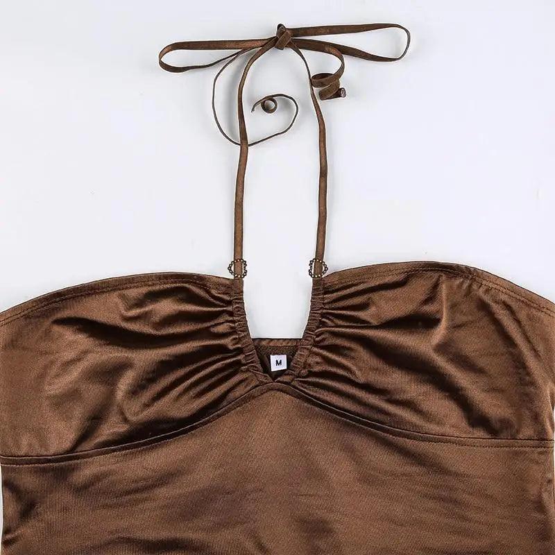 Vintage Brown Ladies Crop Top Luxury Women Summer Backless Tops Tees Girls Fashion Party Clothes Basic Bow Tie Crop Top - STEVVEX Fashion - 755, Backless Tops Tees, brown crop top, brown Tops Tees, clothes, clothes for women, crop top, crop tops, modern clothes, party clothes, pink crop top, red crop top, summer crop top, summer top tees, Tops Tees, women clothes - Stevvex.com