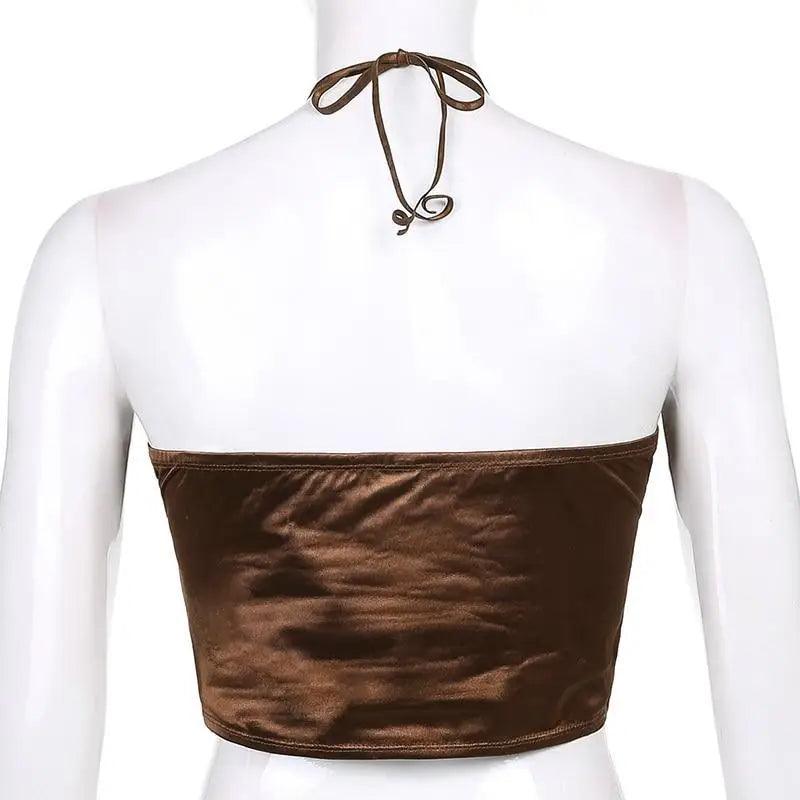 Vintage Brown Ladies Crop Top Luxury Women Summer Backless Tops Tees Girls Fashion Party Clothes Basic Bow Tie Crop Top - STEVVEX Fashion - 755, Backless Tops Tees, brown crop top, brown Tops Tees, clothes, clothes for women, crop top, crop tops, modern clothes, party clothes, pink crop top, red crop top, summer crop top, summer top tees, Tops Tees, women clothes - Stevvex.com