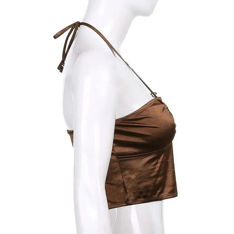 Vintage Brown Ladies Crop Top Luxury Women Summer Backless Tops Tees Girls Fashion Party Clothes Basic Bow Tie Crop Top - STEVVEX Fashion - 755, Backless Tops Tees, brown crop top, brown Tops Tees, clothes, clothes for women, crop top, crop tops, modern clothes, party clothes, pink crop top, red crop top, summer crop top, summer top tees, Tops Tees, women clothes - Stevvex.com